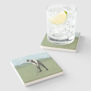 Vintage Golfer V1 Art Stone Coaster