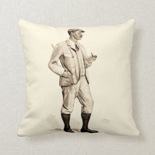 Vintage Golfer with Tobacco Pipe and Boots Cushion