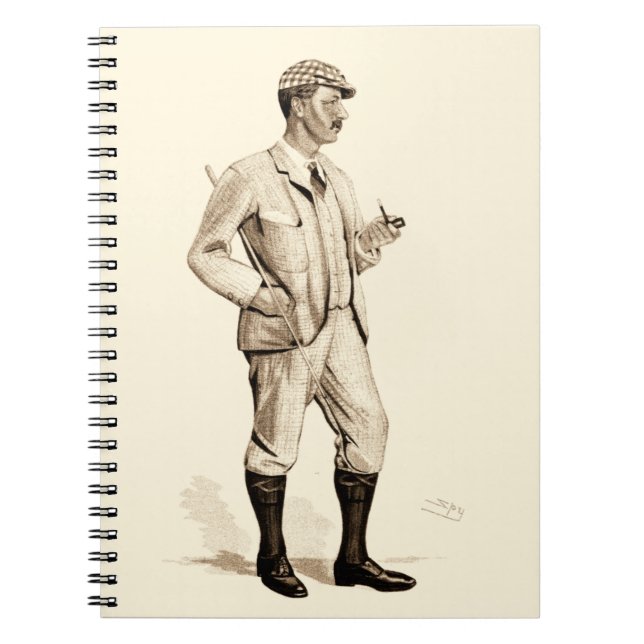 Vintage Golfer with Tobacco Pipe and Boots Notebook (Front)