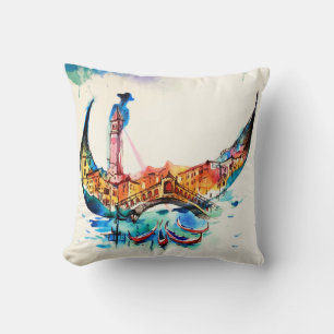 Vintage Gondola Venice City Travel Love Watercolor Cushion