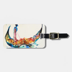 Vintage Gondola Venice City Travel Love Watercolor Luggage Tag
