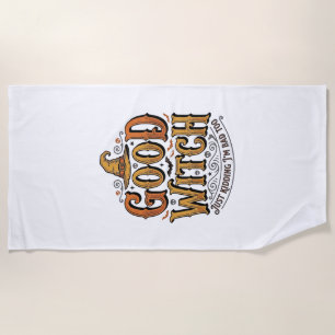 Vintage Good Witch Halloween Typography Design_1 Beach Towel