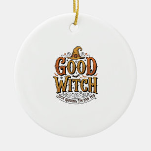 Vintage Good Witch Halloween Typography Design_1 Ceramic Tree Decoration