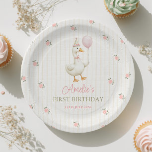 Vintage Goose First Birthday  Paper Plate