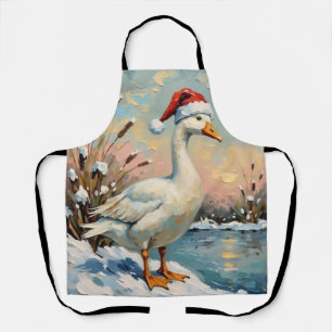 Vintage Goose with Santa Hat by Frozen Christmas Apron