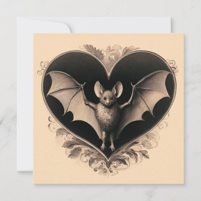Vintage Goth Bat Valentine Gothic Retro Card (Front)