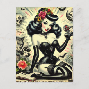 Vintage Goth Girl Illustration Postcard