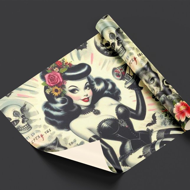 Vintage Goth Girl Illustration Wrapping Paper (Creator Uploaded)
