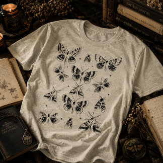 Vintage Goth Moth Celestial Sketch T-Shirt