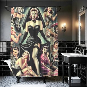 Vintage Goth Pin-Ups Shower Curtain