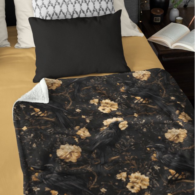 Vintage Goth Raven Crow Roses  Fleece Blanket (Creator Uploaded)