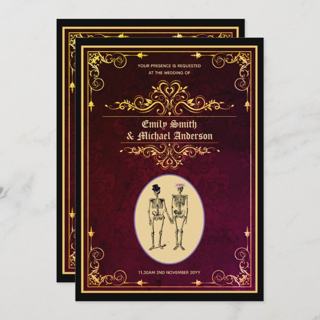 Vintage Goth Skeleton Wedding Engagement Invitation (Front/Back)