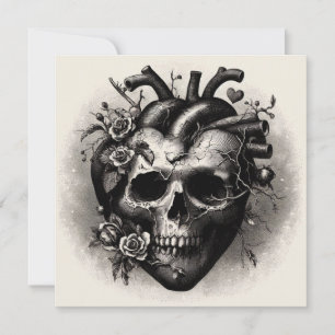 Vintage Goth Skull Heart Valentine Retro Horror Card