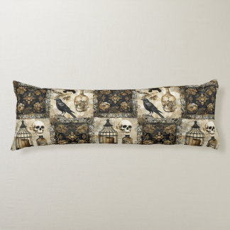 Vintage Goth Skulls and Birdcages Body Cushion