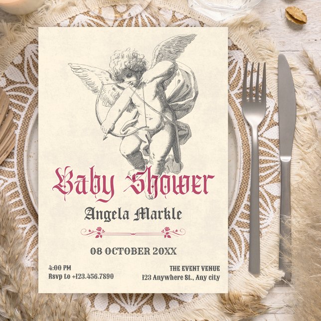 Vintage gothic angel baby shower invitation (Creator Uploaded)
