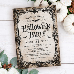 Vintage Gothic Antique Filigree Border Halloween Invitation