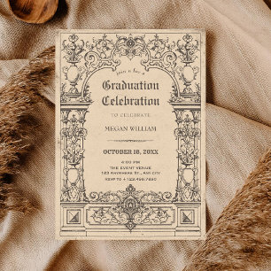 Vintage gothic arch graduation invitation