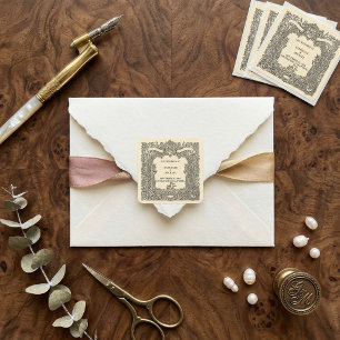 Vintage Gothic Arch Heraldic Crest Wedding  Square Sticker