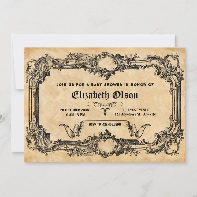 Vintage gothic baby shower invitation (Front)