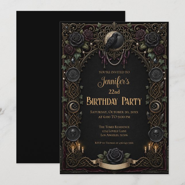 Vintage Gothic Birthday Invitation (Front/Back)
