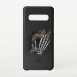 Vintage Gothic Black and Gold Floral Skeleton Samsung Galaxy Case<br><div class="desc">Whimsical vintage monogram gothic phone case featuring black and gold roses in a skeleton hand.</div>