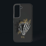 Vintage Gothic Black and Gold Floral Skeleton Samsung Galaxy Case<br><div class="desc">Whimsical vintage monogram gothic phone case featuring black and gold roses in a skeleton hand.</div>