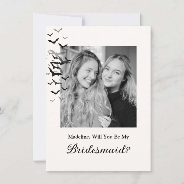 Vintage Gothic Black Bat Bridesmaid Photo Card (Front)