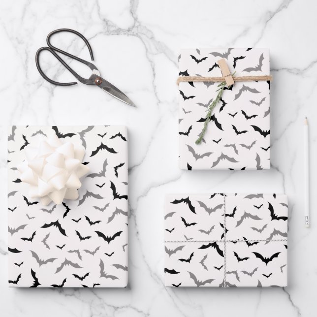 Vintage Gothic Black Bat Wedding Wrapping Paper Sheet (Front)