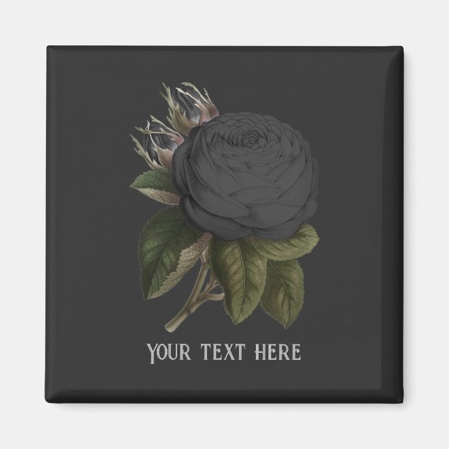 Vintage Gothic Black Rose Personalised Magnet (Front)