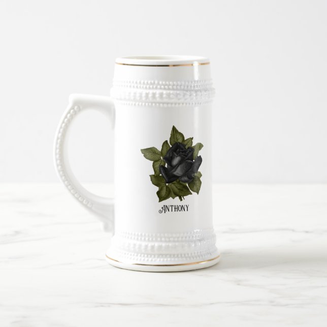 Vintage Gothic Black Roses Personalised Beer Stein (Left)