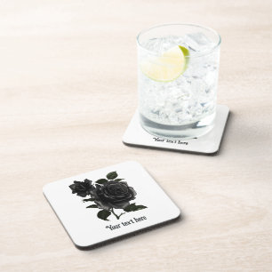 Vintage Gothic Black Roses Personalised Coaster