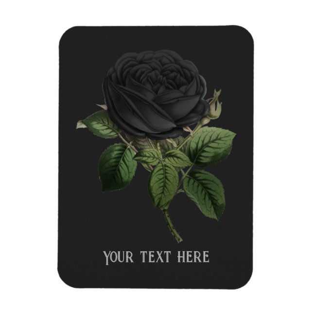 Vintage Gothic Black Roses Personalised Magnet (Vertical)