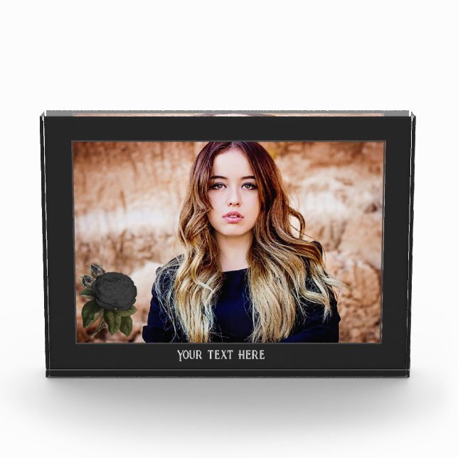 Vintage Gothic Black Roses Photo Personalised Block (Front)