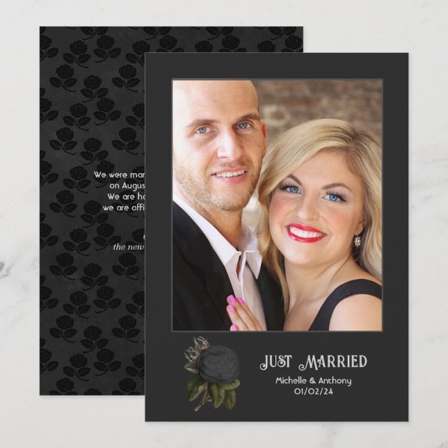 Vintage Gothic Black Roses Wedding Photo Announcement (Front/Back)