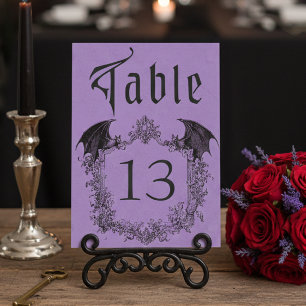 Vintage Gothic Black Toile Bat Purple Wedding Table Number