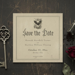 Vintage Gothic Black Toile Bat Tan Wedding Save The Date