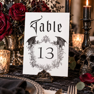 Vintage Gothic Black Toile Bat White Wedding Table Number
