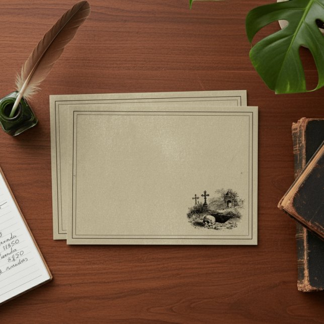 Vintage Gothic Black Toile Graves Tan Wedding Envelope (Creator Uploaded)