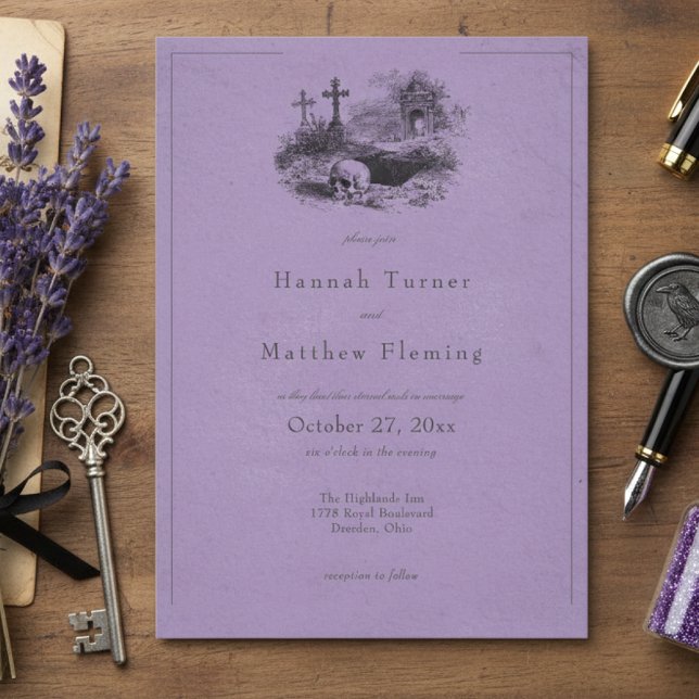 Vintage Gothic Black Toile Purple Wedding Invitation (Creator Uploaded)