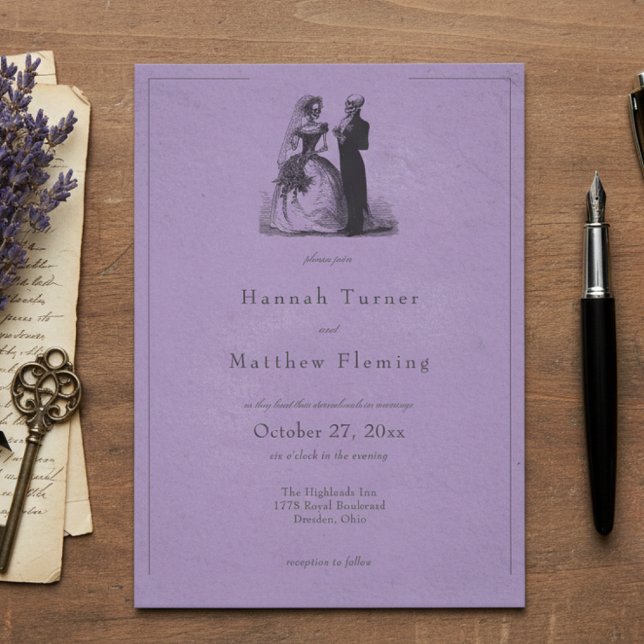Vintage Gothic Black Toile Purple Wedding Invitation (Creator Uploaded)