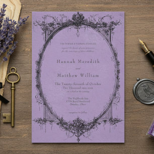 Vintage Gothic Black Toile Purple Wedding Invitation
