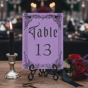 Vintage Gothic Black Toile Purple Wedding Table Number