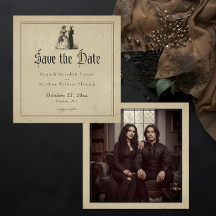Vintage Gothic Black Toile Tan Photo Wedding Save The Date