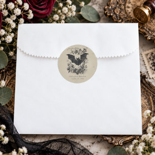 Vintage Gothic Black Toile Tan Wedding Bat Classic Round Sticker