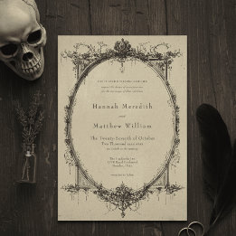 Vintage Gothic Black Toile Tan Wedding Invitation