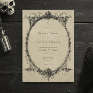 Vintage Gothic Black Toile Tan Wedding Invitation