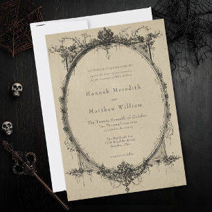 Vintage Gothic Black Toile Tan Wedding Invitation
