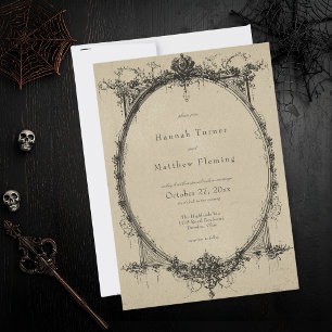 Vintage Gothic Black Toile Tan Wedding Invitation