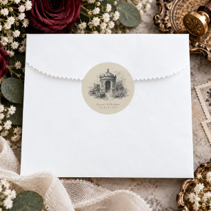 Vintage Gothic Black Toile Tan Wedding Mausoleum Classic Round Sticker