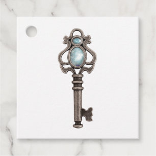 Vintage Gothic Blue Gemstone Key Favour Tags